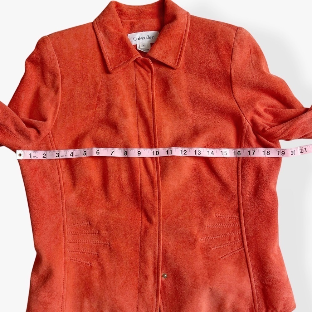 90s Calvin Klein Genuine Suede Leather Shirt Jacket Shacket Salmon Color M - Picture 12 of 12